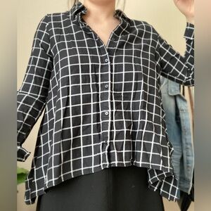Black and White Checkered Women's Swing Top